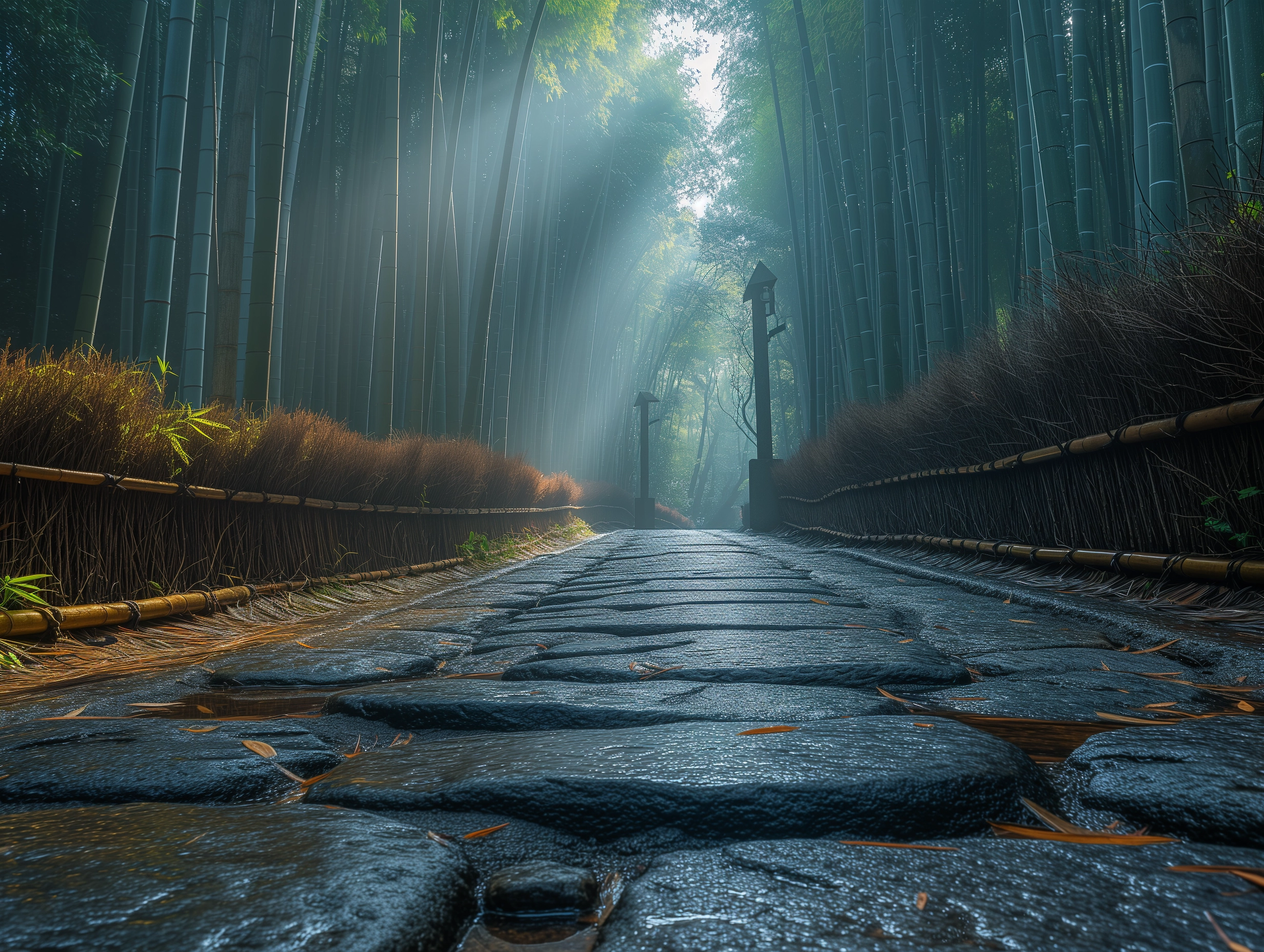 Visitors enjoying a peaceful stroll in the Arashiyama Bamboo Grove, immersed in the calming sounds of nature and rich cultural atmosphere.