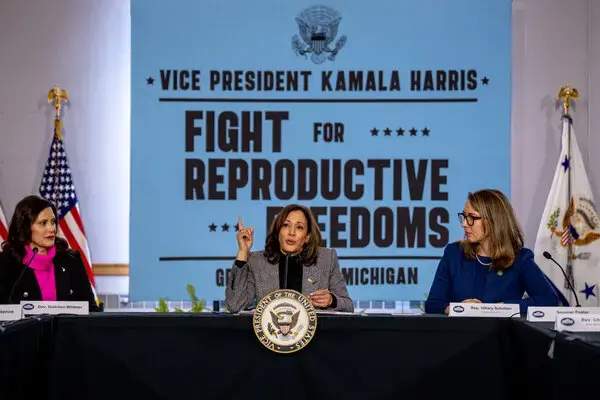 Vice President Kamala Harris expressing concern over the Israel-Gaza conflict during a press conference