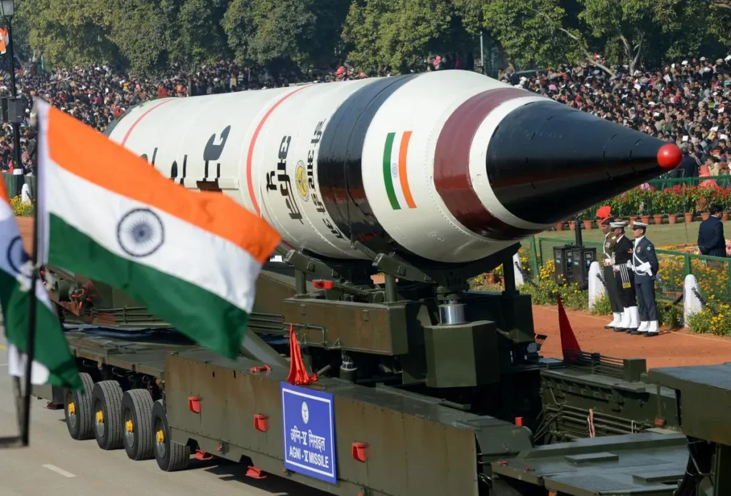 Agni-V missile in flight, symbolizing India's entry into the elite group with intercontinental ballistic technology