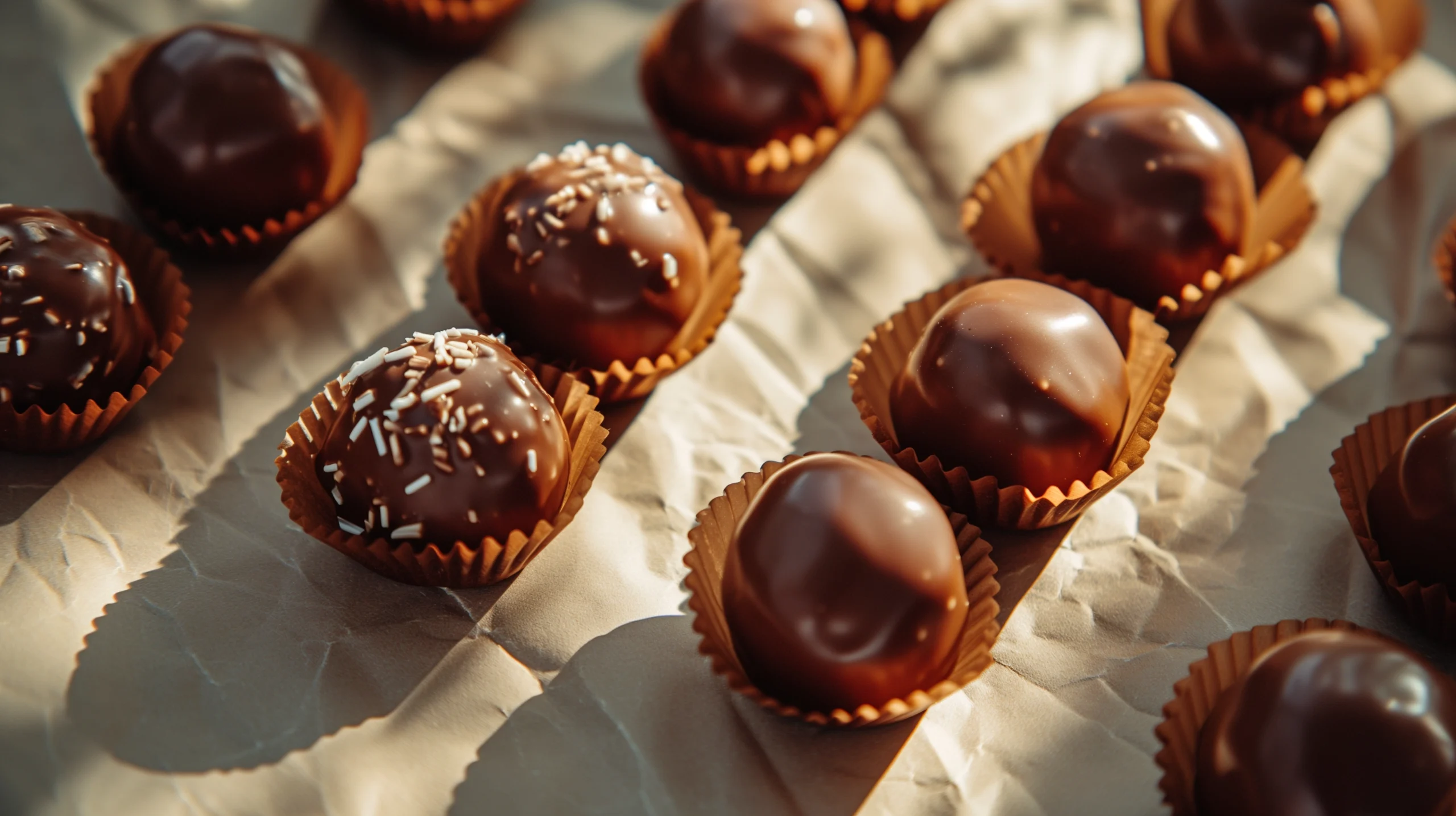 Close-up of a cake pop with chocolate drizzle and sprinkles, ready to be enjoyed.