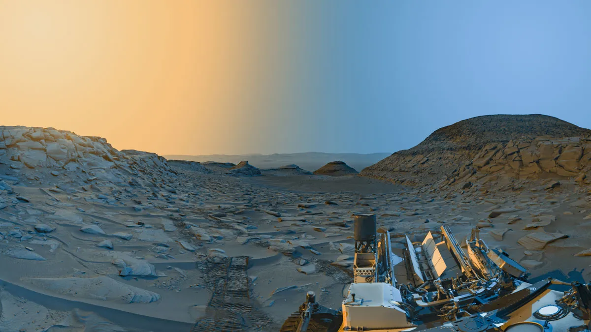 View of Olympus Mons on Mars, the largest volcano in the solar system, towering at 13.6 miles high.