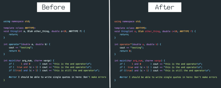 C++ programming language logo with code snippets in the background