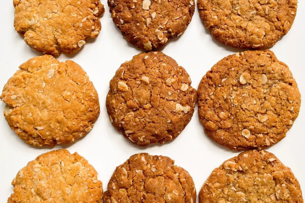 A batch of homemade Anzac biscuits, packed in a tin as a gift.