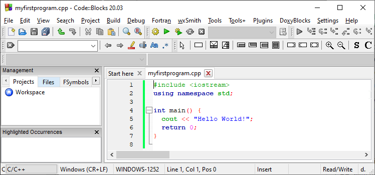 C++ code example showing class and object definitions