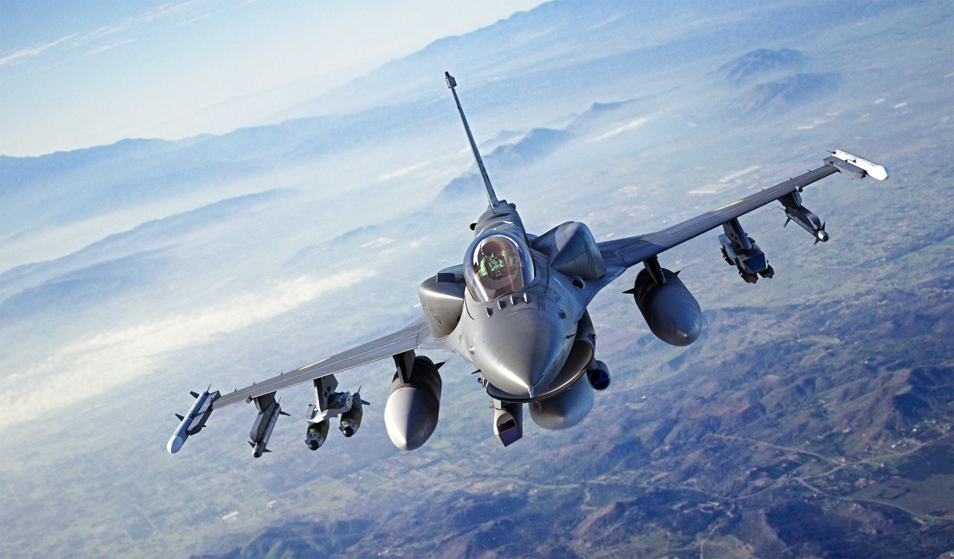 F-16 Fighting Falcon preparing for takeoff on a military mission. 